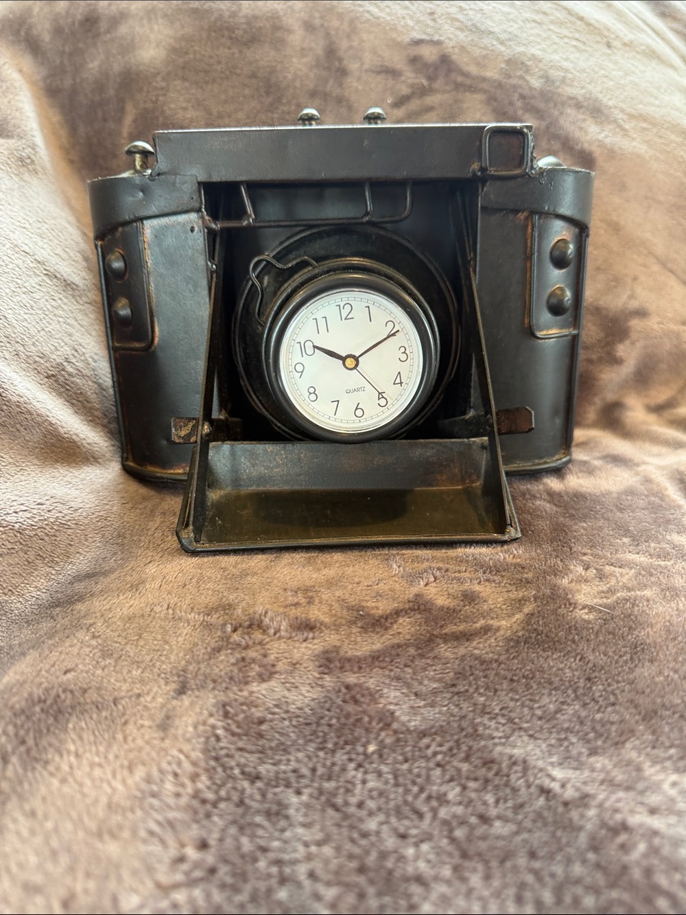 Two's Company Black Vintage Camera Clock Accent